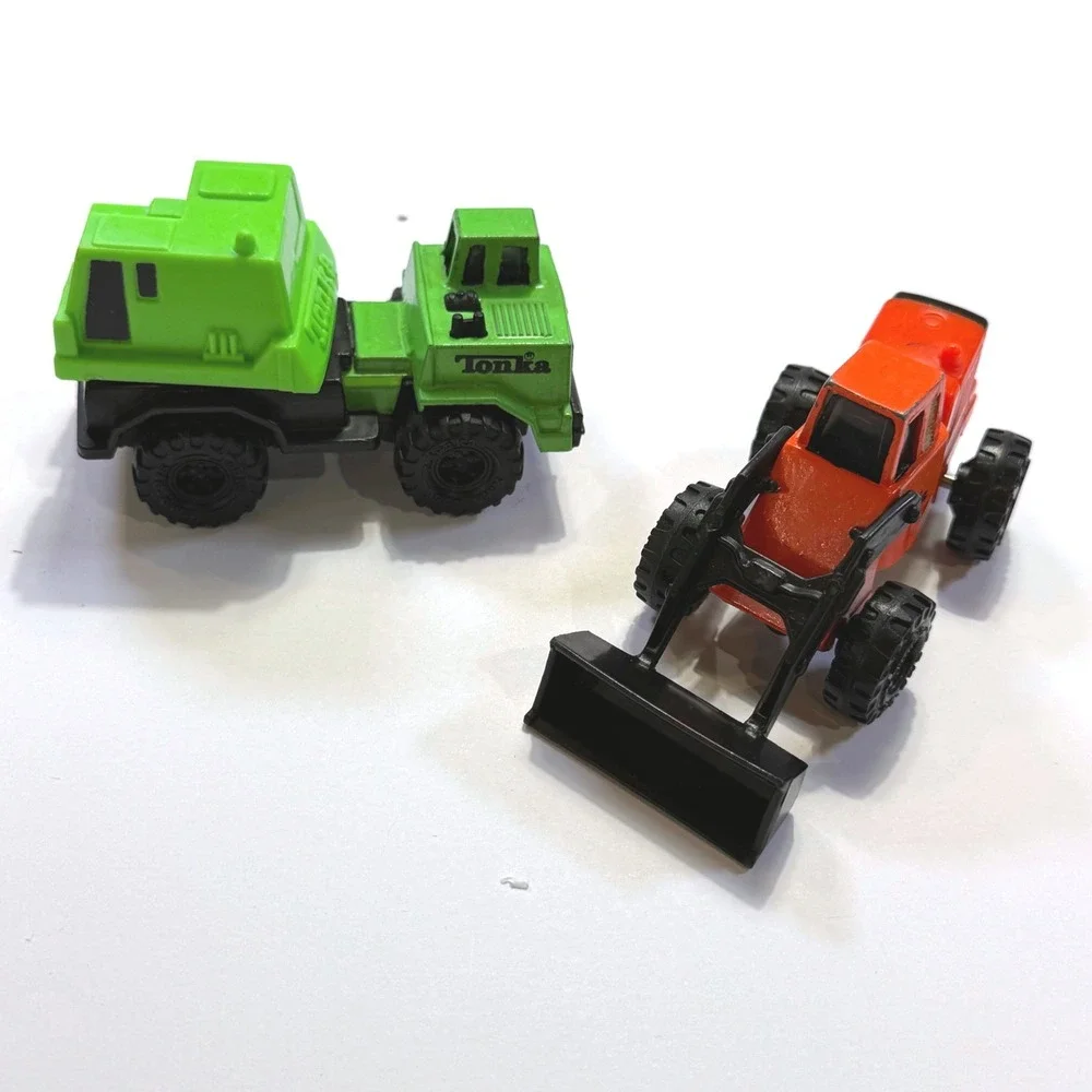 Vintage Tonka Diecast Construction Vehicle Lot Green Cement Mixer Orange Loader